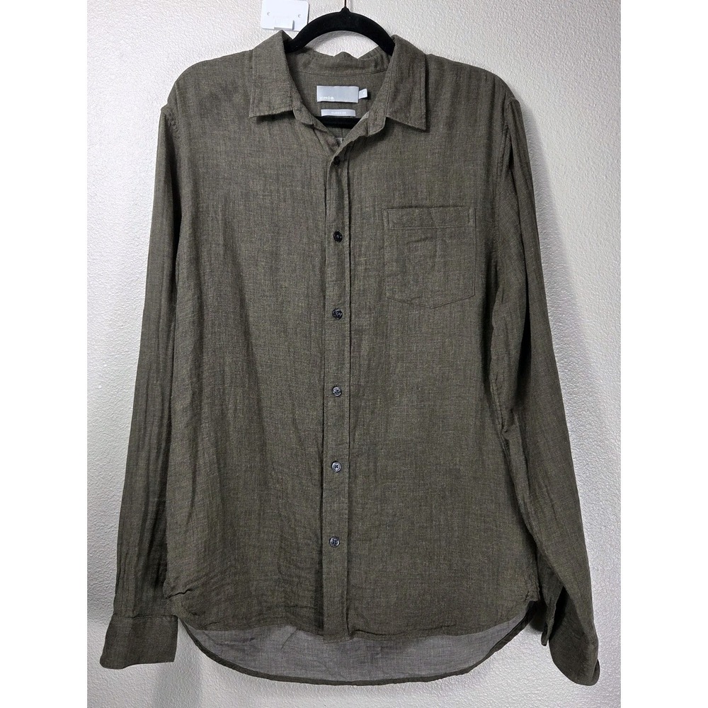 Vince Olive Green 100% Cotton Button Front Shirt Women's Medium Classic Fit...